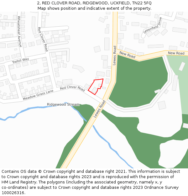 2, RED CLOVER ROAD, RIDGEWOOD, UCKFIELD, TN22 5FQ: Location map and indicative extent of plot