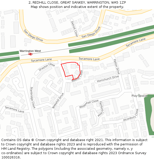 2, REDHILL CLOSE, GREAT SANKEY, WARRINGTON, WA5 1ZP: Location map and indicative extent of plot