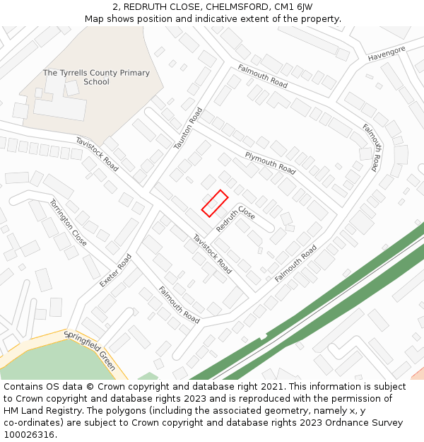 2, REDRUTH CLOSE, CHELMSFORD, CM1 6JW: Location map and indicative extent of plot
