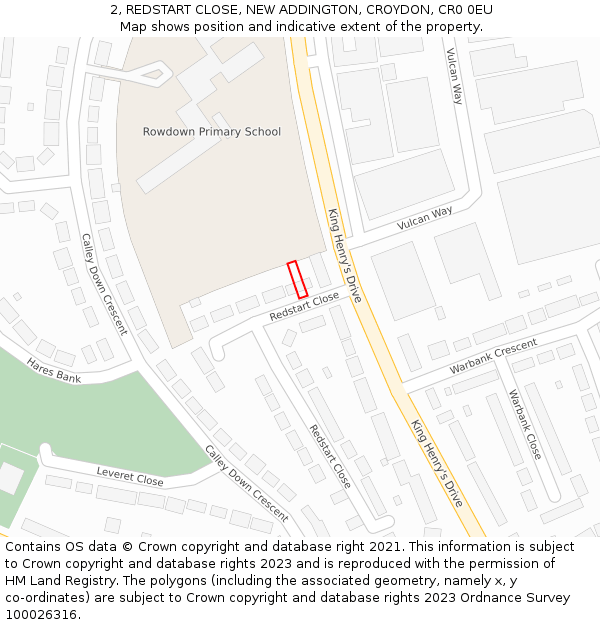 2, REDSTART CLOSE, NEW ADDINGTON, CROYDON, CR0 0EU: Location map and indicative extent of plot