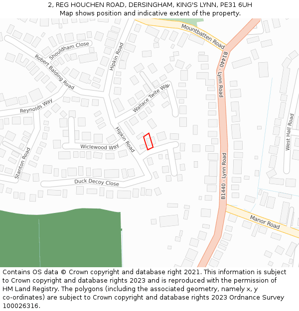 2, REG HOUCHEN ROAD, DERSINGHAM, KING'S LYNN, PE31 6UH: Location map and indicative extent of plot