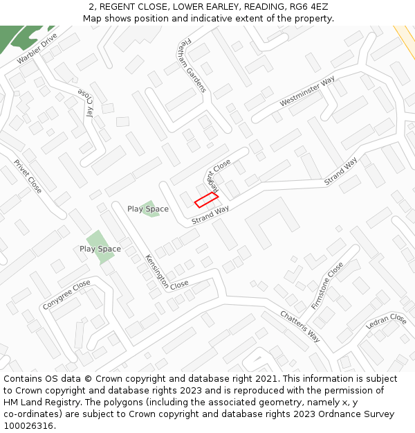 2, REGENT CLOSE, LOWER EARLEY, READING, RG6 4EZ: Location map and indicative extent of plot