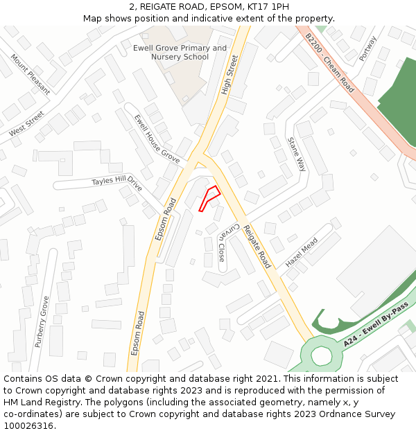2, REIGATE ROAD, EPSOM, KT17 1PH: Location map and indicative extent of plot
