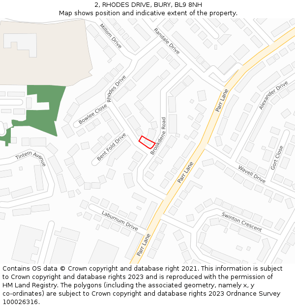 2, RHODES DRIVE, BURY, BL9 8NH: Location map and indicative extent of plot