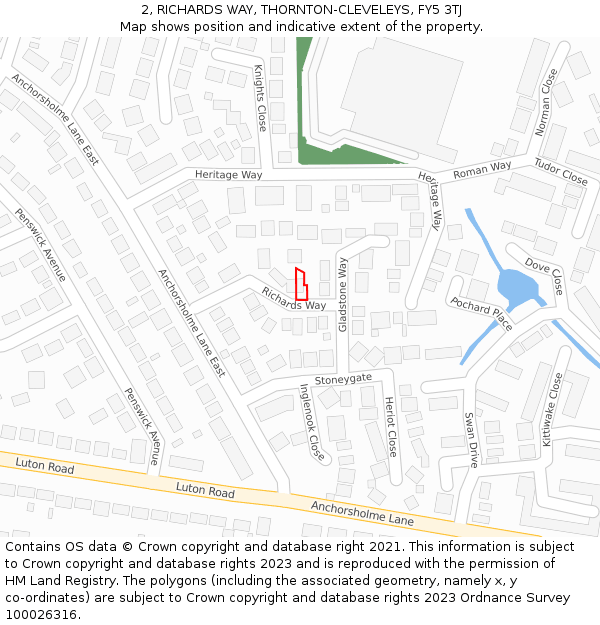 2, RICHARDS WAY, THORNTON-CLEVELEYS, FY5 3TJ: Location map and indicative extent of plot