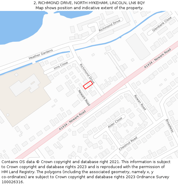 2, RICHMOND DRIVE, NORTH HYKEHAM, LINCOLN, LN6 8QY: Location map and indicative extent of plot