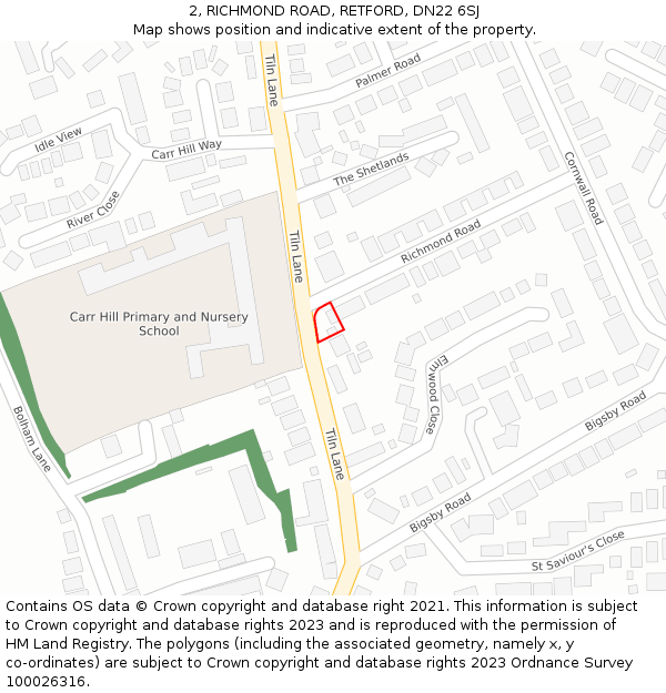 2, RICHMOND ROAD, RETFORD, DN22 6SJ: Location map and indicative extent of plot