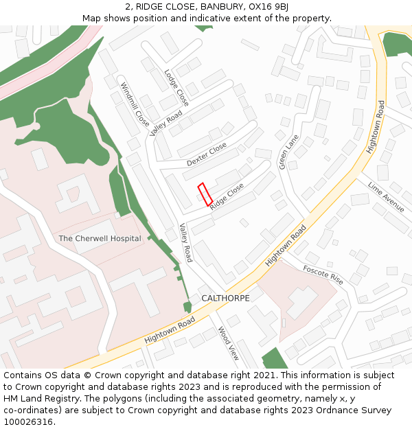 2, RIDGE CLOSE, BANBURY, OX16 9BJ: Location map and indicative extent of plot