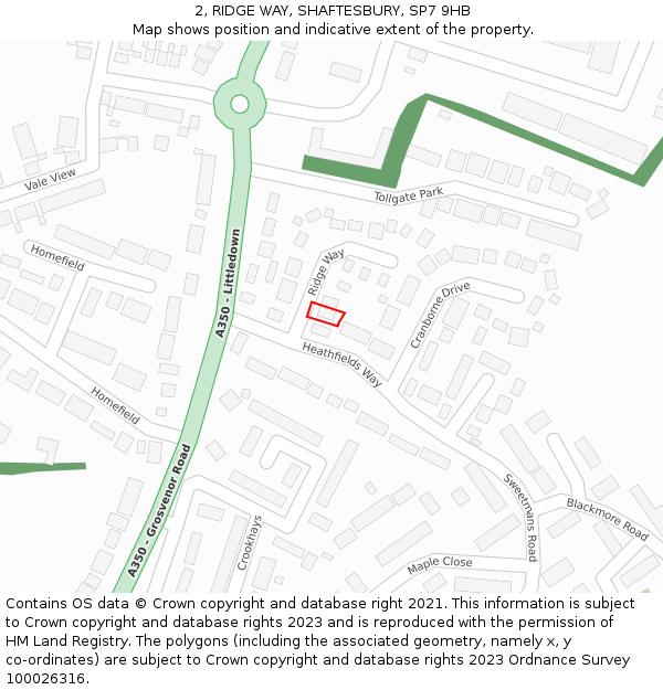 2, RIDGE WAY, SHAFTESBURY, SP7 9HB: Location map and indicative extent of plot
