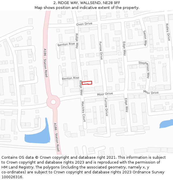 2, RIDGE WAY, WALLSEND, NE28 9FF: Location map and indicative extent of plot