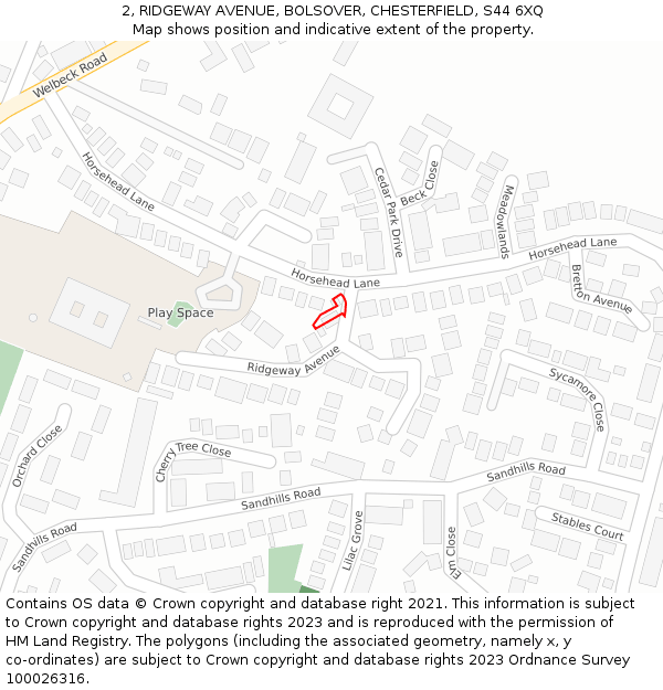 2, RIDGEWAY AVENUE, BOLSOVER, CHESTERFIELD, S44 6XQ: Location map and indicative extent of plot