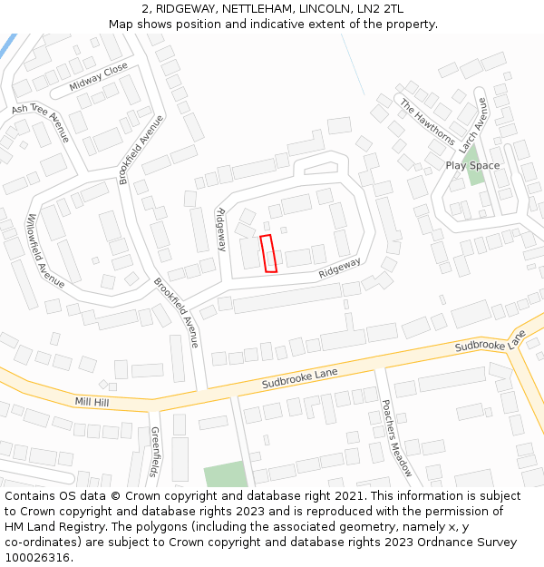 2, RIDGEWAY, NETTLEHAM, LINCOLN, LN2 2TL: Location map and indicative extent of plot