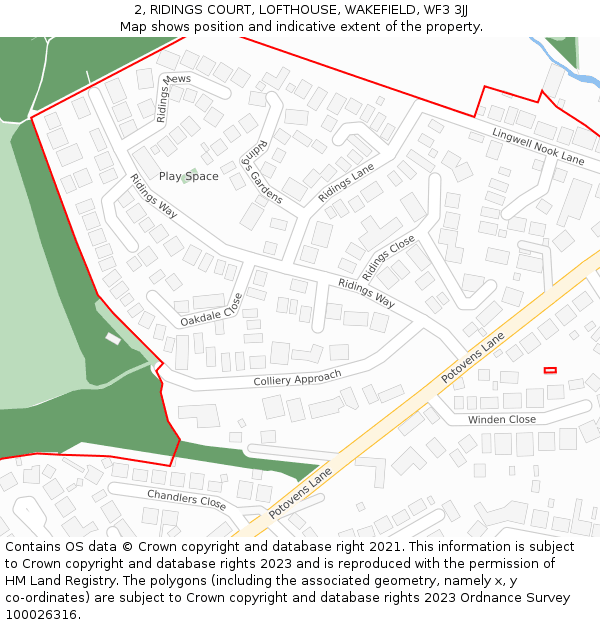 2, RIDINGS COURT, LOFTHOUSE, WAKEFIELD, WF3 3JJ: Location map and indicative extent of plot