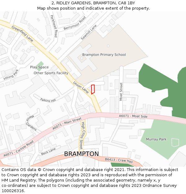 2, RIDLEY GARDENS, BRAMPTON, CA8 1BY: Location map and indicative extent of plot