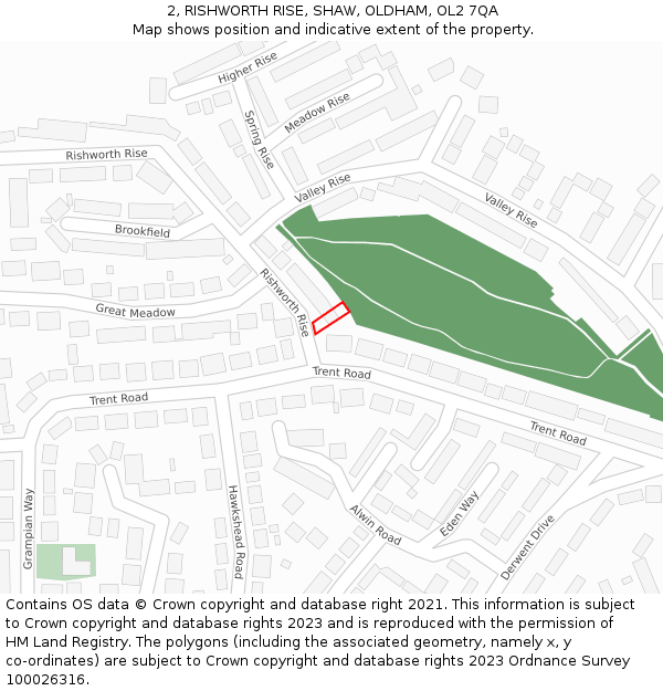 2, RISHWORTH RISE, SHAW, OLDHAM, OL2 7QA: Location map and indicative extent of plot