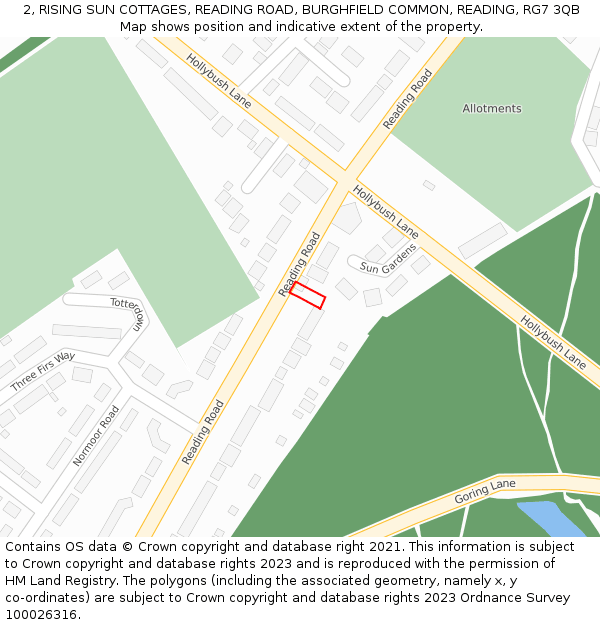 2, RISING SUN COTTAGES, READING ROAD, BURGHFIELD COMMON, READING, RG7 3QB: Location map and indicative extent of plot