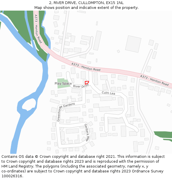 2, RIVER DRIVE, CULLOMPTON, EX15 1NL: Location map and indicative extent of plot