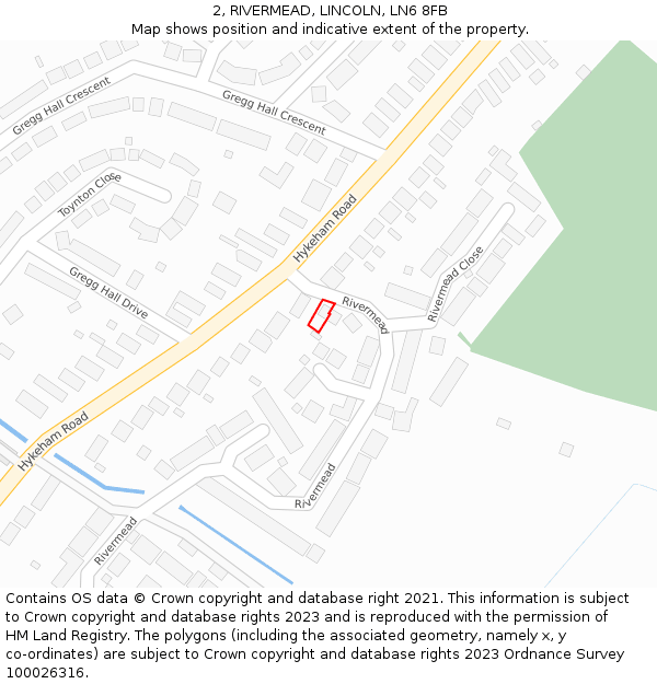 2, RIVERMEAD, LINCOLN, LN6 8FB: Location map and indicative extent of plot