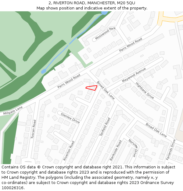 2, RIVERTON ROAD, MANCHESTER, M20 5QU: Location map and indicative extent of plot