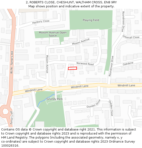 2, ROBERTS CLOSE, CHESHUNT, WALTHAM CROSS, EN8 9RY: Location map and indicative extent of plot