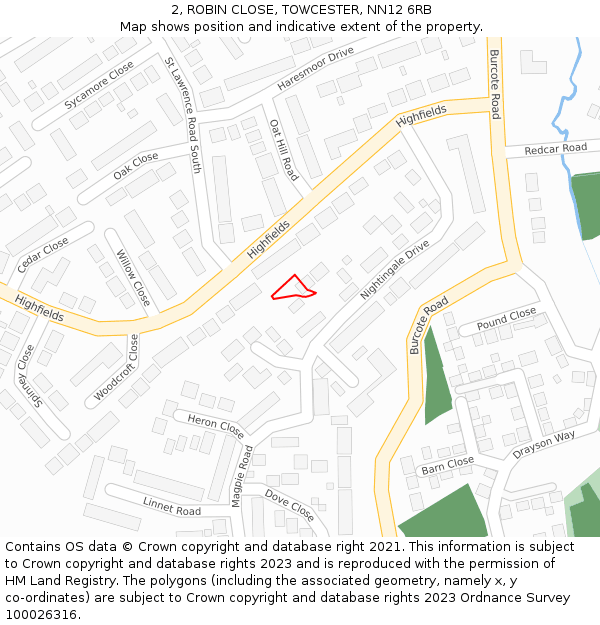 2, ROBIN CLOSE, TOWCESTER, NN12 6RB: Location map and indicative extent of plot