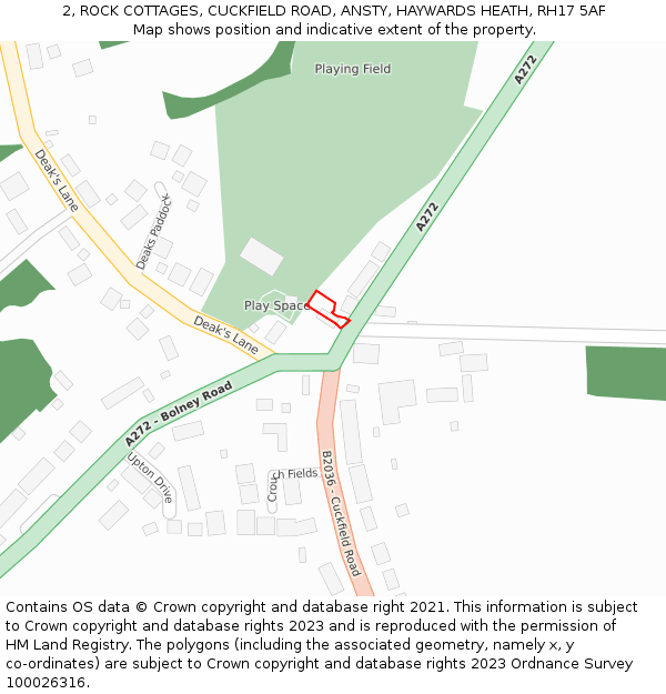 2, ROCK COTTAGES, CUCKFIELD ROAD, ANSTY, HAYWARDS HEATH, RH17 5AF: Location map and indicative extent of plot