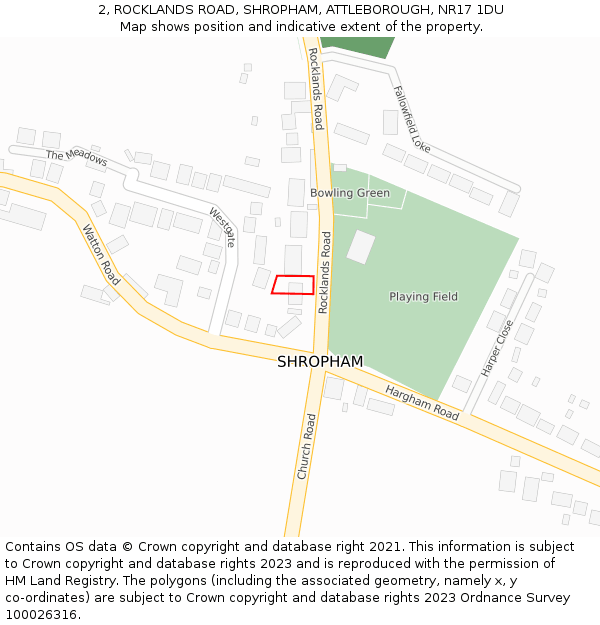 2, ROCKLANDS ROAD, SHROPHAM, ATTLEBOROUGH, NR17 1DU: Location map and indicative extent of plot