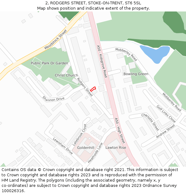 2, RODGERS STREET, STOKE-ON-TRENT, ST6 5SL: Location map and indicative extent of plot