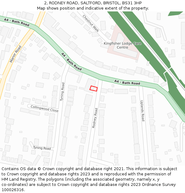 2, RODNEY ROAD, SALTFORD, BRISTOL, BS31 3HP: Location map and indicative extent of plot