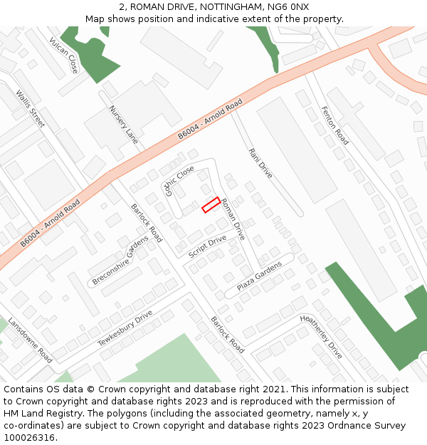 2, ROMAN DRIVE, NOTTINGHAM, NG6 0NX: Location map and indicative extent of plot