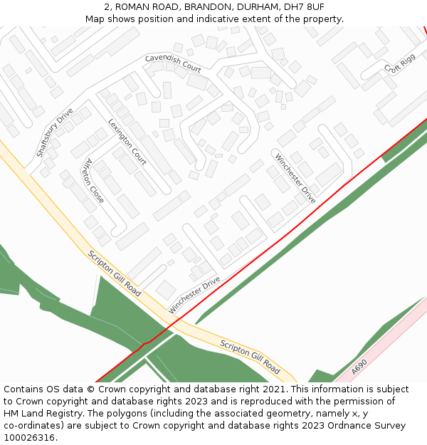 2, ROMAN ROAD, BRANDON, DURHAM, DH7 8UF: Location map and indicative extent of plot