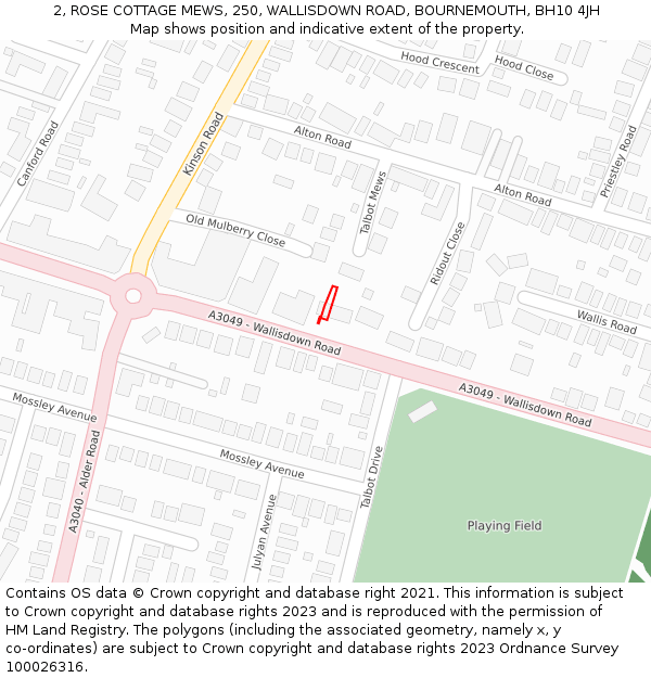 2, ROSE COTTAGE MEWS, 250, WALLISDOWN ROAD, BOURNEMOUTH, BH10 4JH: Location map and indicative extent of plot