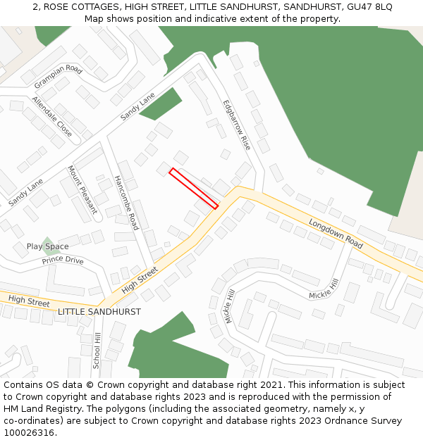 2, ROSE COTTAGES, HIGH STREET, LITTLE SANDHURST, SANDHURST, GU47 8LQ: Location map and indicative extent of plot