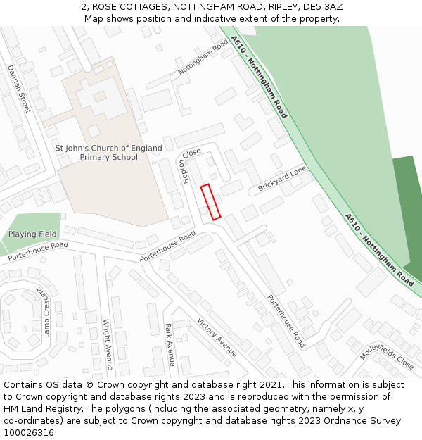 2, ROSE COTTAGES, NOTTINGHAM ROAD, RIPLEY, DE5 3AZ: Location map and indicative extent of plot