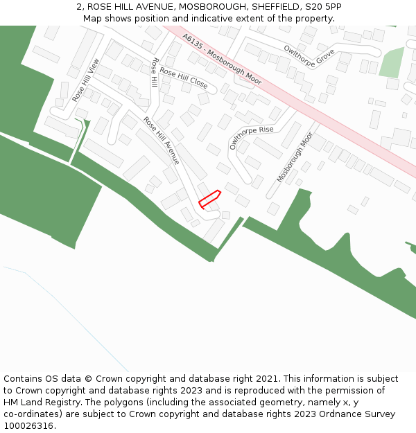 2, ROSE HILL AVENUE, MOSBOROUGH, SHEFFIELD, S20 5PP: Location map and indicative extent of plot