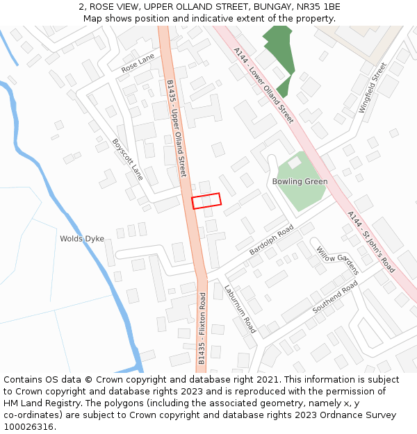 2, ROSE VIEW, UPPER OLLAND STREET, BUNGAY, NR35 1BE: Location map and indicative extent of plot