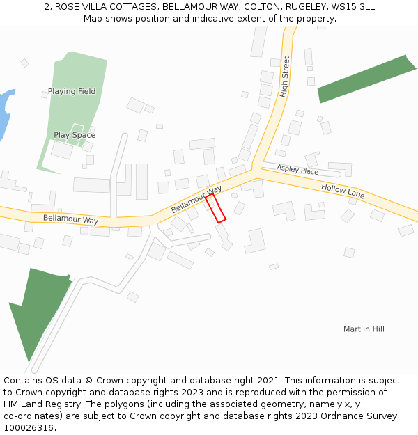2, ROSE VILLA COTTAGES, BELLAMOUR WAY, COLTON, RUGELEY, WS15 3LL: Location map and indicative extent of plot