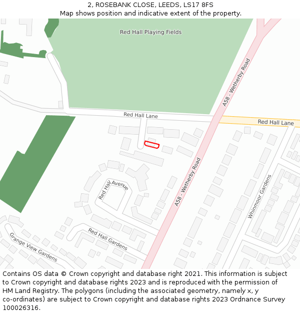 2, ROSEBANK CLOSE, LEEDS, LS17 8FS: Location map and indicative extent of plot