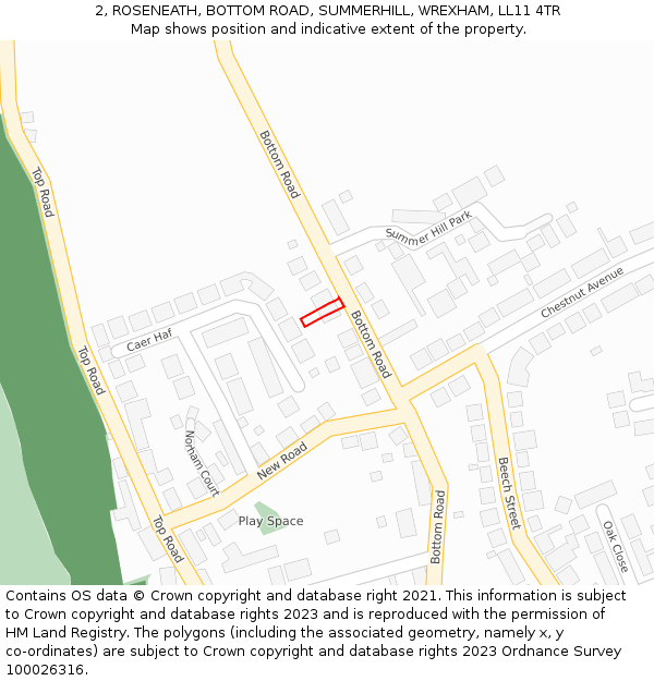 2, ROSENEATH, BOTTOM ROAD, SUMMERHILL, WREXHAM, LL11 4TR: Location map and indicative extent of plot