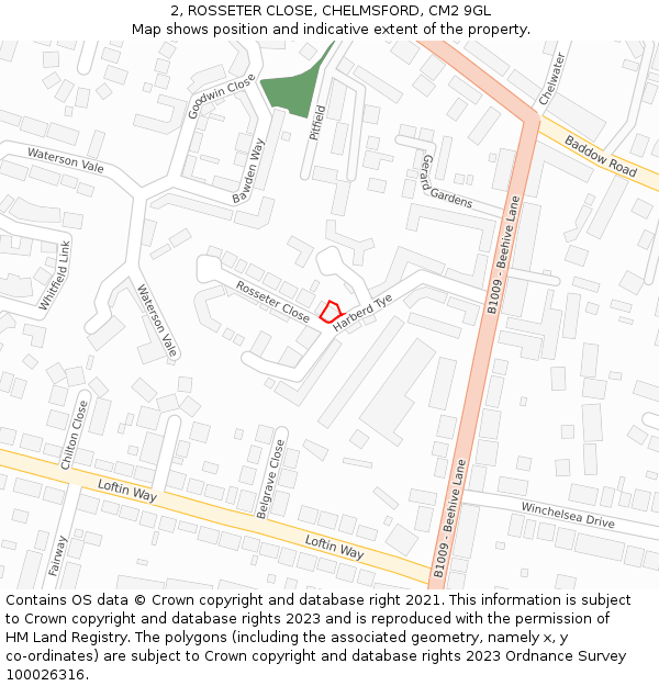 2, ROSSETER CLOSE, CHELMSFORD, CM2 9GL: Location map and indicative extent of plot