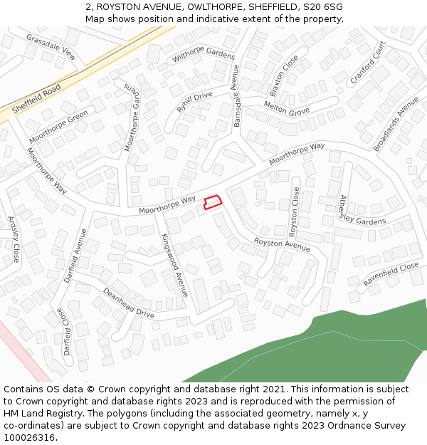 2, ROYSTON AVENUE, OWLTHORPE, SHEFFIELD, S20 6SG: Location map and indicative extent of plot