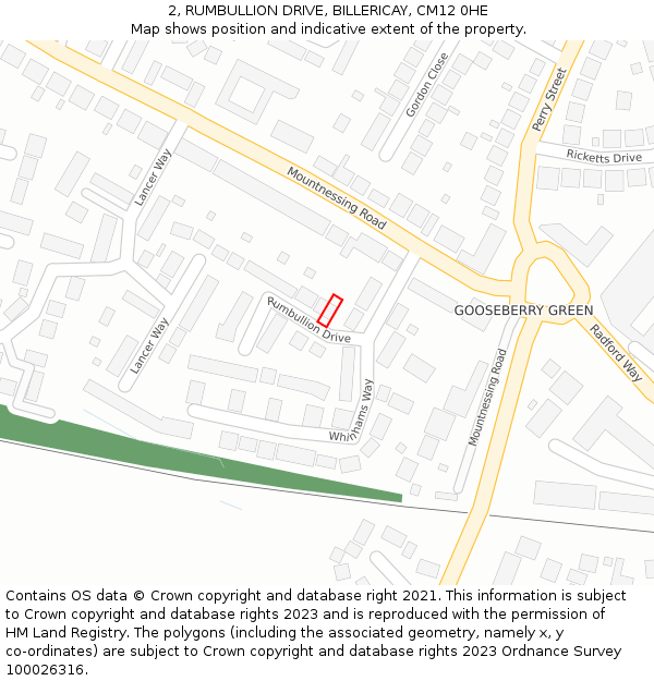 2, RUMBULLION DRIVE, BILLERICAY, CM12 0HE: Location map and indicative extent of plot