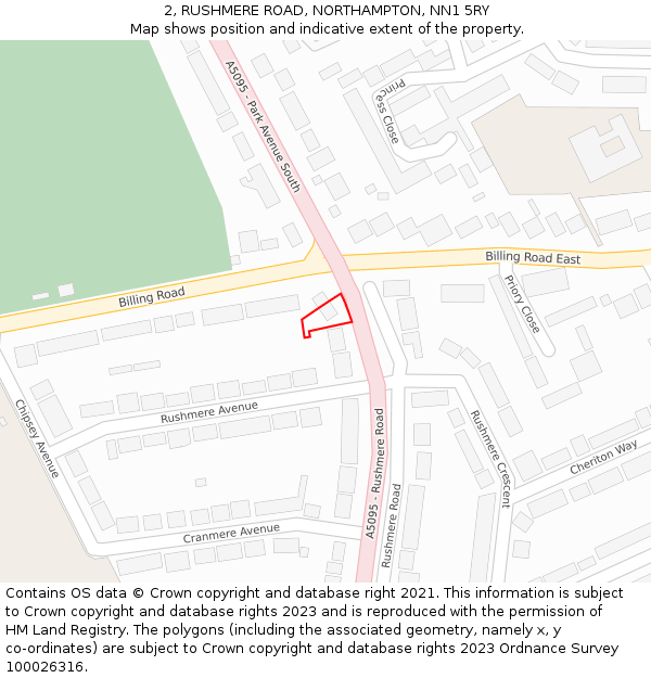 2, RUSHMERE ROAD, NORTHAMPTON, NN1 5RY: Location map and indicative extent of plot
