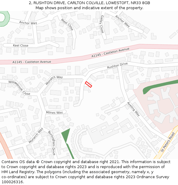 2, RUSHTON DRIVE, CARLTON COLVILLE, LOWESTOFT, NR33 8GB: Location map and indicative extent of plot