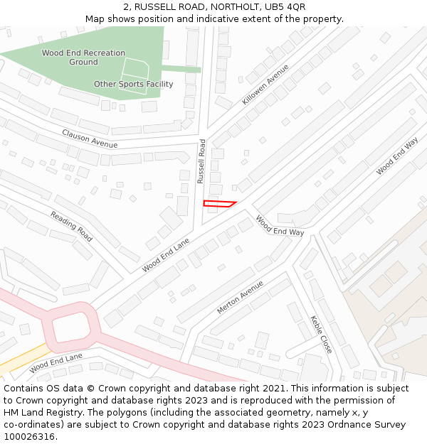 2, RUSSELL ROAD, NORTHOLT, UB5 4QR: Location map and indicative extent of plot