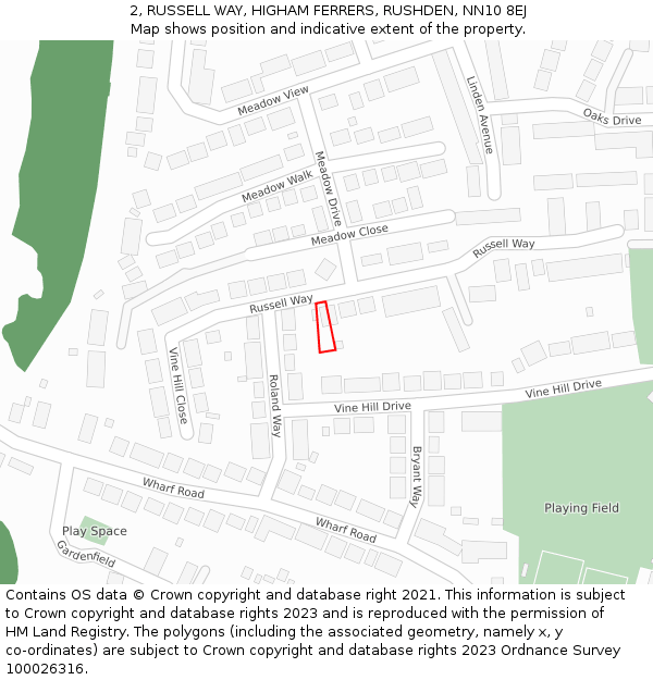 2, RUSSELL WAY, HIGHAM FERRERS, RUSHDEN, NN10 8EJ: Location map and indicative extent of plot