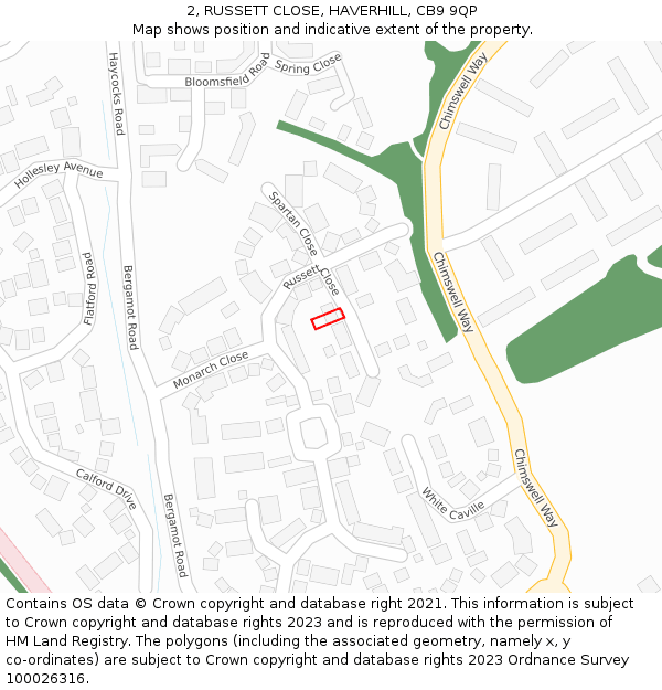 2, RUSSETT CLOSE, HAVERHILL, CB9 9QP: Location map and indicative extent of plot