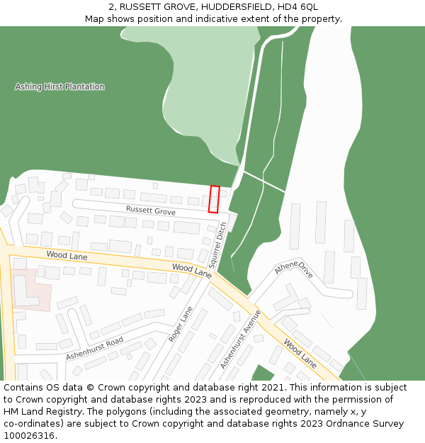 2, RUSSETT GROVE, HUDDERSFIELD, HD4 6QL: Location map and indicative extent of plot