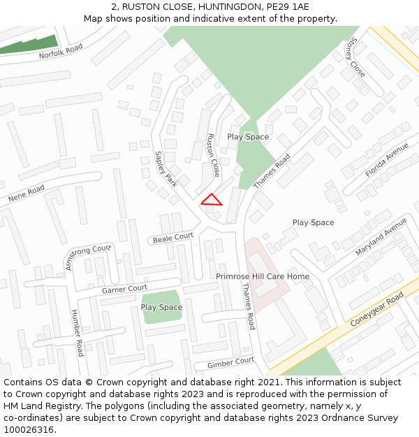 2, RUSTON CLOSE, HUNTINGDON, PE29 1AE: Location map and indicative extent of plot