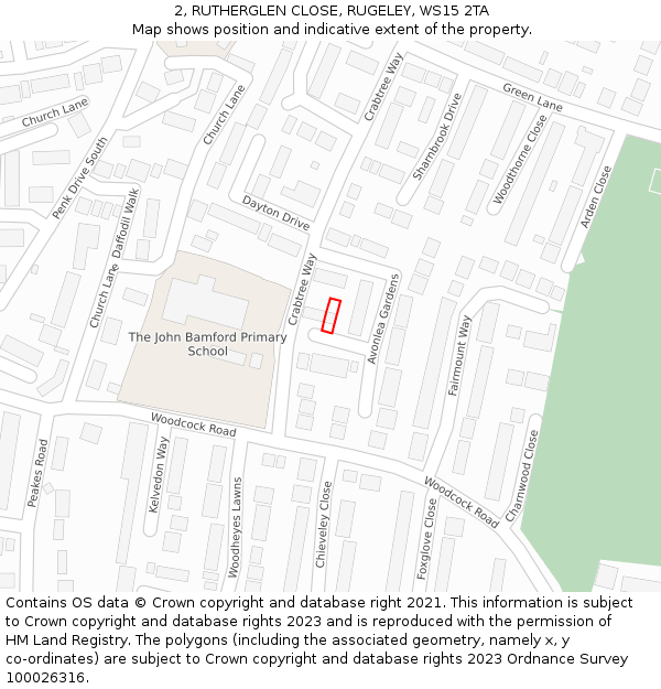 2, RUTHERGLEN CLOSE, RUGELEY, WS15 2TA: Location map and indicative extent of plot